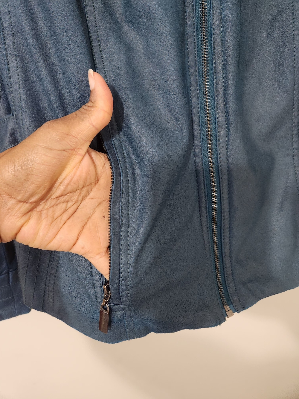 Conrad C Collection Vintage Women's Blue Faux Leather Light Zip-Up Jacket Sz 14 - Picture 8 of 16